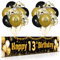 13. Geburtstag Party Deko für Junge Mädchen Schwarz Gold, Luftballons 13. Geburtstag Banner Schwarzes Gold und 18 PCS 13. Happy Birthday Konfetti Ballons für Deko Jubiläum Geburtstagsparty Dekoration