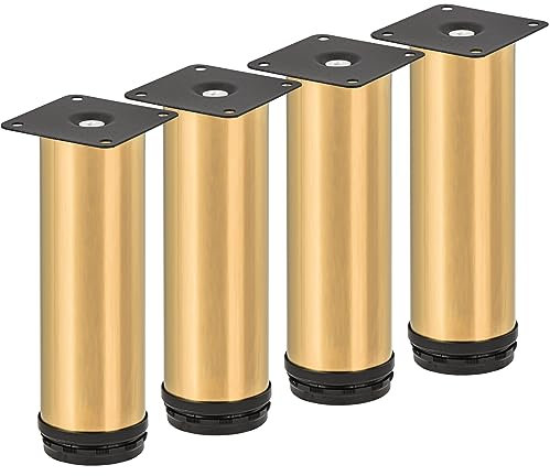 TCHOSUZ 4 Inch Metal Furniture Legs, Stainless Steel Gold Round Table Sofa Legs Couch Feet with Screws,Modern Furniture Replacements Feet for DIY Cabinet Nightstand TV Bench Stand 4 Pieces 10cm