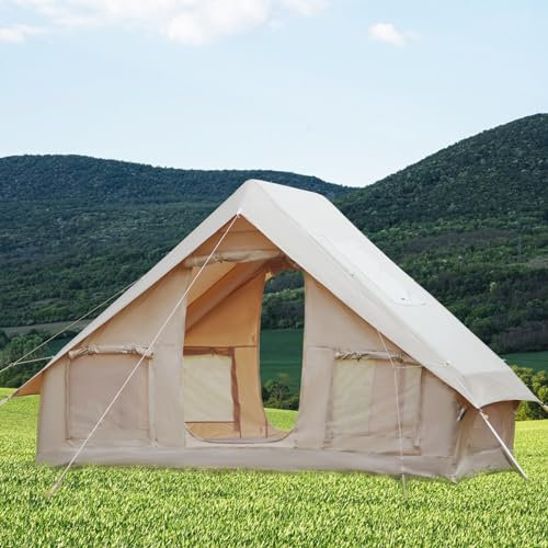 Baralir Aufblasbares Zelt mit Pumpe – 4–6 Personen aufblasbar mit Herdwagenheber, 4 Jahreszeiten, wasserdicht, winddicht, große Luft, Outdoor, Familie, Luxus-Camping mit Netzfenstern und Türen