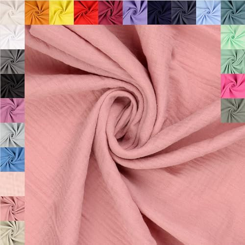fingsi Tissu en mousseline de coton au mètre Coupon (vieux rose, 0,5 m) (3016) + 23 autres couleurs