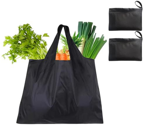 3 Stück Einkaufsbeutel Faltbar, 50×40cm Faltbare Einkaufstasche, Wiederverwendbare Einkaufstaschen Schwarz, Waschbar, Dauerhaft und Leicht, Umweltfreundliche Einkaufstaschen für Einkauf Reise Ausflug