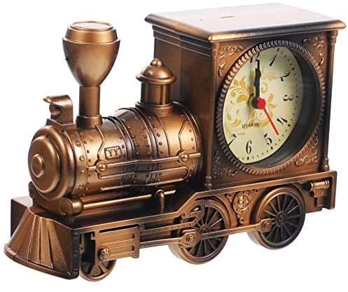 Kreativer Wecker Tischuhr Eisenbahn als Schlafzimmer und Studentenraum | Kaffeefarbene Abs Ausführung mit Elektronik, Leichtes Design, Lokomotiven Form, Dekorative Uhr Zufälliger Stil