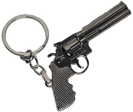 Fat-catz-copy-catz Replica Novelty Solid Metal Grey Tone Cowboy Pistol Revolver Model Gun Keyring 7cm