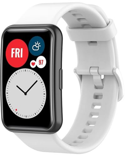 Silikon Armband für Huawei Watch Fit/Watch Fit New, Sport Armbänder Uhrenarmband, Ersatzarmband für Huawei Watch Fit Elegant/Watch Fit Special Edition (White)