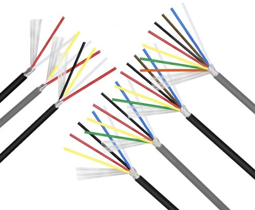 2/5M Shielded Wire Signal Cable 32 30 28 26 24 22 20 18 AWG Channel Audio 2 3 4 5 6 8 Core UL2547 Headphone Copper Control Wires(Color:24AWG-Black,Size:2METERS_4CORES)