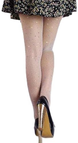 Medias Sexy Medias Sexy Pantimedias con Diamantes de imitación Brillantes Medias de Rejilla Delgadas para Club Medias de Malla con Diamantes (Blanco Talla única)