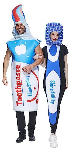 EraSpooky Zahnbürste und Zahnpasta Kostüm Paar Halloween Kostüm Erwachsene Unisex 2-teiliges Set