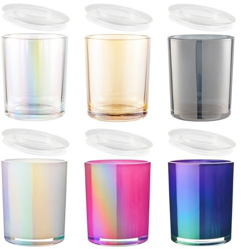 CandMak Kerzengläser, 6 Stück, 170 ml, leere Glasgefäße, Behälter, Gläser mit transparentem Deckel für die Kerzenherstellung (6 Farben)