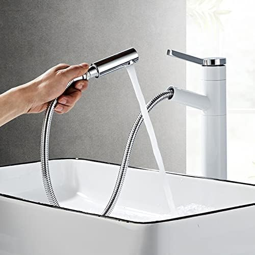 Mitigeur De Lavabo De Salle De Bain Pivotant Avec Douchette Extractible Mitigeur Monocommande Pour Cuisine Mélangeur De Lavabo De Salle De Bain Avec Douche Noir + Chrome, Grand,Blanc+chrome,inférieur