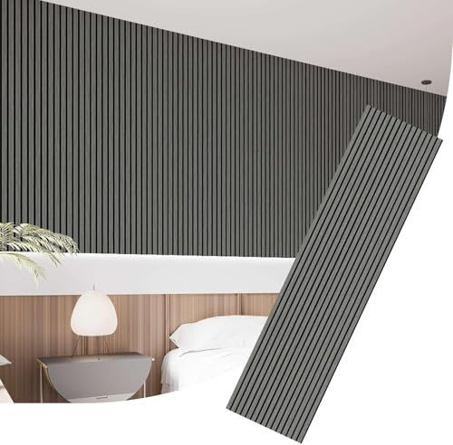 IZODEKOR Acoustic Slat Wood Wall Panels, 2 PCS 240X60cm (2.9m2) Decorative Wood Panels for Walls, Slat Wall Paneling for Kitchen and Living Room Decor, Noise Reduction, Soundproofing | Argento