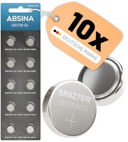 ABSINA 10x Batteria SR927SW a bottone per orologi 1,55V ossido d'argento - SR927W batteria orologio 395/399 / AG7 / LR927 - pile orologio da polso, batteria 395/399, batterie orologio da polso miste