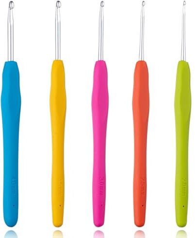 UYVPAER Lot De 5 Crochets De 2,0Mm, 2,5Mm, 3,0Mm, 3,5Mm, 4,0Mm, Aiguilles À Tricoter Pour Crochet, Poignée Ergonomique Pour Tricoter, Écharpes, Gants, Sacs, Chapeaux, Chaussettes