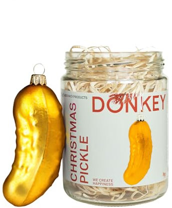 Weihnachtsgurke im Glas - Gelbe Weihnachtsgurke aus Glas als Anhänger für den Weihnachtsbaum. Lustiger Christbaumschmuck im Gurkenglas, Aufbewahrung.