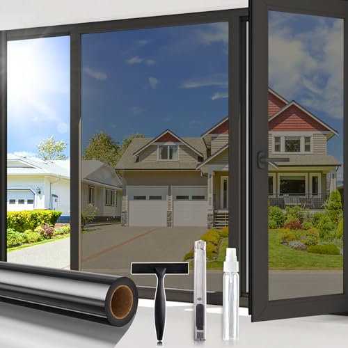 Lifetree Lámina de espejo para ventana, opaca, privacidad exterior, 75 x 200 cm, protector solar con protección UV y protección contra el calor, autoadhesiva, ideal para salón y oficina, color negro y