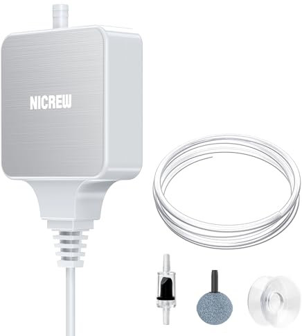 NICREW Bulleur Aquarium Ultra-silencieuse <33 DB, Mini Pompe à Air jusqu'à 40L, Accessoire pour Nano Aquarium, 18 L/H, 1,5W