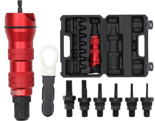 Nietmutternaufsatz, Nietmuttern Adapter Kit Gewinde Nietmutter Pistolen Werkzeugsatz mit M3, M3, M4, M5, M6, M8, M10, 6 Art Dorne, Nietgerät Nietaufsatz Nietmuttern Aufsatz für Bohrmaschine