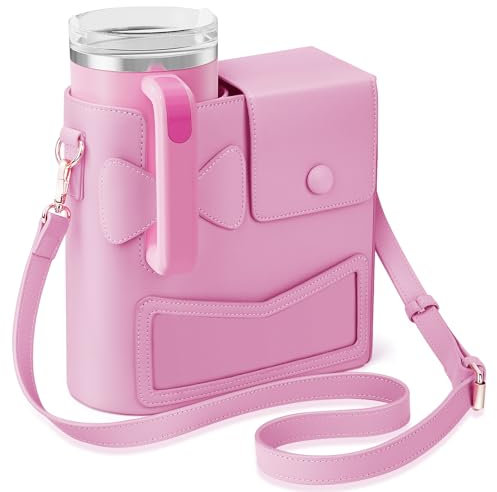 JYPS Water Bottle Crossbody Bag for Stanley Cup, 2025 New Outdoor Accessories for Stanley Holder Pouch with Adjustable Strap & Phone Pouch, Water Bottle Carrier for Hiking, Travel(Pink)