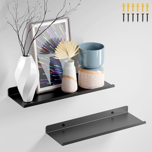 PAVSTINE Wandregal Metall, 2 Stück Schweberegal 30 cm Breit, Regal Schwarz, Schwebendes Bücherregal, Bilderleiste, Home Decoration Wall Shelf für Wohnzimmer, Küche, Schlafzimmer, Büro