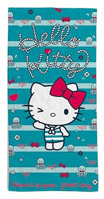 hermet, Telo Mare Hello Kitty, 70x140 cm, Asciugamano da Spiaggia o Piscina, 100% Morbido Cotone, Pratico e Leggero