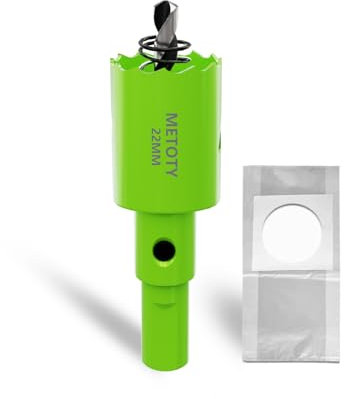 METOTY Scie cloche bi-métal 22 mm, universelle, HSS M42, avec adaptateur de tige triangulaire et foret de centrage, un sac à poussière pour aluminium, métaux, plastiques, verre acrylique, bois, plaque