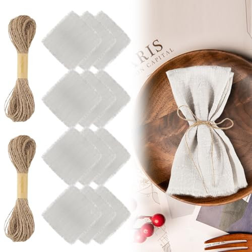 KQWVZ 12 Stück Stoffservietten, 42x42cm Leinenservietten, Servietten Stoff Mit 2 Stück 5m Schnur, Leinen Servietten Weich Abwaschbare Wiederverwendbar Für Familienfeiern, Hochzeiten, Geburtstage