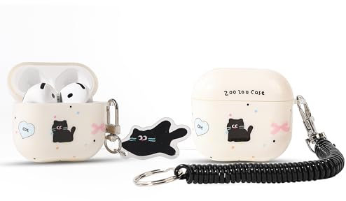 LEWOTE Kompatibel mit Apple Airpods 4 Case schützende lustige Nette Slim Cartoon Cover Abdeckung mit Schlüsselbund (Black Cat)