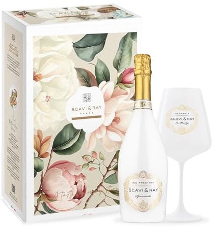 SCAVI & RAY Geschenkset Ice Prestige Spumante mit Designglas, halbtrocken, fruchtig frischer Schaumwein aus Italien, 10,5% Vol. Alkohol – Genussmoment in stilvoller Geschenkbox, Online Exclusive