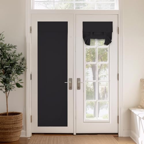 PONY DANCE Blackout French Door Curtain, Black, 1 Panel, W34 x L80 Inch | Self Adhesive No Drill, Privacy &Thermal Insulated, Fits Kitchen, Front, Back Doors and Patio Windows, Renter Friendly