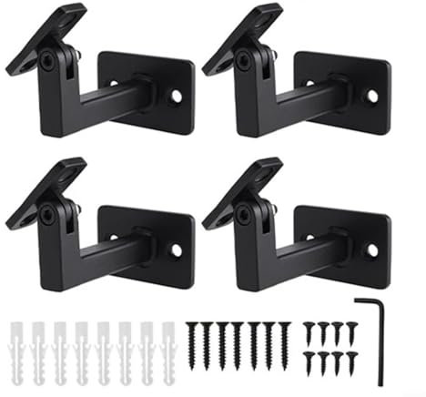 4 Stück Eisen Verstellbare Handlaufhalterung Wandhalterung Stützhalter Treppengeländer Hardware Befestigungen mit Befestigungsschrauben für Innen- und Außenbereich Treppenhaus Flur Büro Schwarz