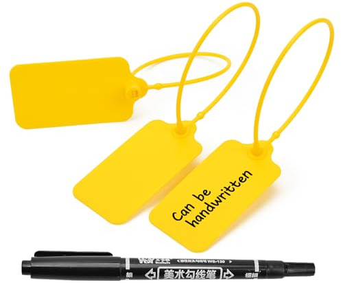 Plastic Seals Shipping Tags Label Logistics Use Sign Tie, Sealing Storage Multi Purpose Name ID Tag for Backpack, Schoolbag, Car Key, Luggage(100pcs,Yellow)