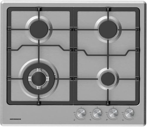 HEINNER HBH-M495IWFIX Einbau-Gaskochfeld – Mehrere Gasbrenner, elektrische Zündung, Gas-Sicherheitssystem, Edelstahloberfläche, Gusseisen-Roste, 5 Jahre Garantie