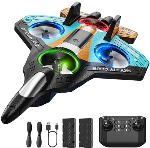 DEERC Schaumstoff-Flugzeug RC für Kinder, ferngesteuertes Flugzeug mit Höhenhaltung, 3D-Flips & LED-Lichtern, 2 Akkus, anfängerfreundliches RC Flugzeug für Jungen & Mädchen(Blau-Orange)