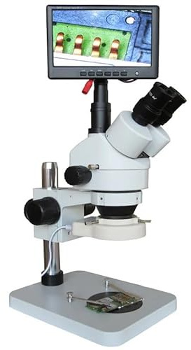 Microscopio stereo binoculare con zoom 7X-45X, con schermo di visualizzazione, monitor a colori e luce LED del microscopio