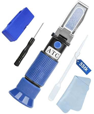 ZITFRI 4-in-1 Frostschutz Refraktometer mit ATC, Kühlmitteltester für Ethylenglykol (G11 G12), Propylenglykol (G13), AdBlue (DEF), Batteriesäure und Scheibenwaschflüssigkeit Schwarzes (blau)