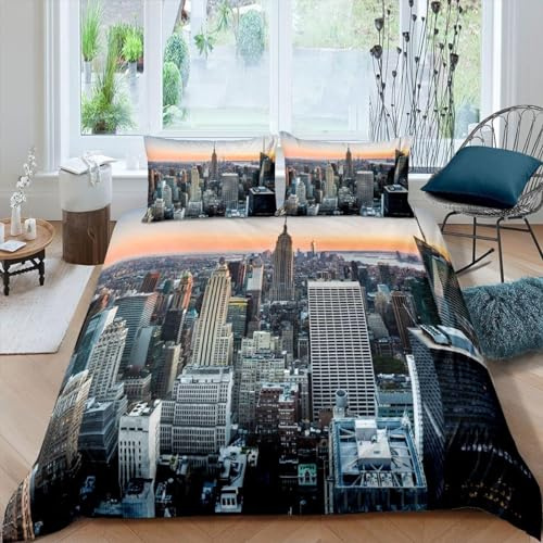 TACOKI New York Bettwäsche 135x200 New York Bettwäsche Set, 3D Muster Wendebettwäsche Bettbezug 3-teilig Weich Cozy Mikrofaser Bettbezüge + 2 Kissenbezüge 80x80 cm 1873a