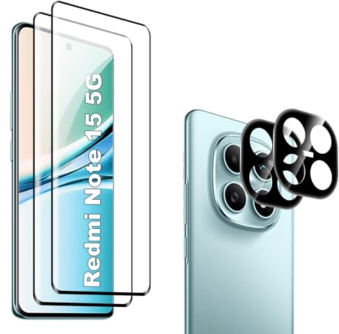 Heioloo 3D Verre Trempé pour Xiaomi Redmi Note 15 5G, [2+2 Pièces] Protection Écran et Caméra Arrière Protecteur, Dureté 9H, Sans Bulles, Ultra Transparent, Anti-Rayure