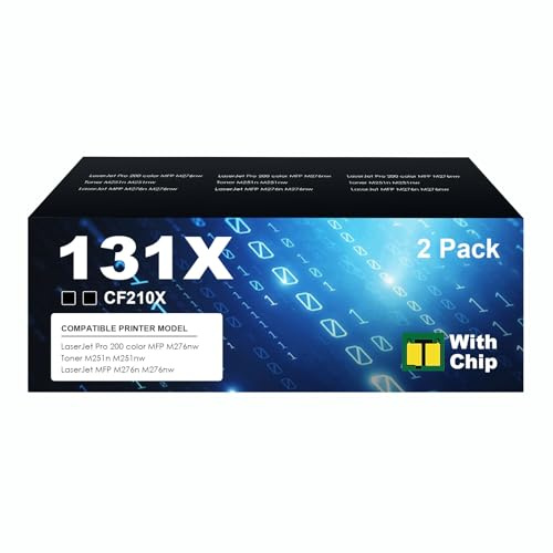 131X Tonerkartusche Multipack Ersatz für HP 131X CF210X LaserJet Pro 200 Color MFP M276nw M276n M251n M251nw - Schwarz - 2 Packung (mit Chip)