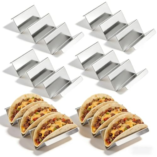 LiangSanXin 6 Soportes Tacos Acero Inoxidable Casa Restaurante | Cada soporte para 3 tortillas, acero inoxidable, uso doméstico y restaurante