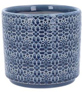 Gisela Graham London Stoneware Plant Pot Cover, Navy Blue Tile Design,12cm x 14cm, Glazed