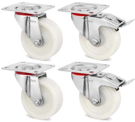 WDB – Transportrollen 152 mm aus Polyamid – Schwerlastrollen bis 1000 kg [4 Stk.] – Möbelrollen – Lenkrollen für Innen und Außen – Set 2 Lenkrollen + 2 Lenkrollen mit Bremse