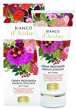 Helan Bianco D'Ambra, Crema Corpo Profumata Donna, Azione Emolliente e Idratante per la Pelle del Corpo, Non Unge e Non Macchia, con Vitamina E, Olio di Mandorle Dolci e d'Oliva, 200 ml, Made in Italy