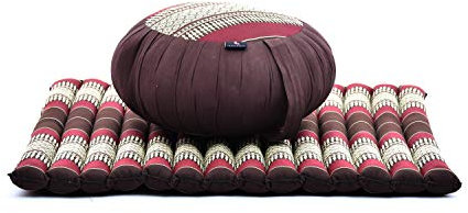 Leewadee Meditationskissen Set Sitzkissen Rund Zafu Yoga Kissen Zabuton Yogakissen Meditationskissen Meditation Zubehör Yoga Sitzkissen Yoga Meditationskissen, Kapok, Braun Rot