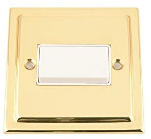 Fan Isolator 3 Pole Switch - Victorian Polished Brass - White Insert - Plastic Switch