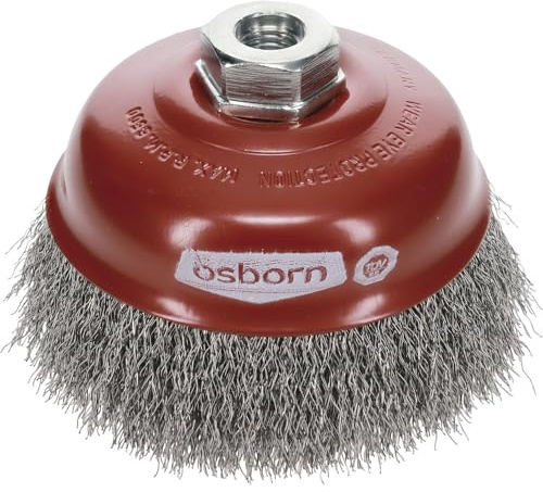 Osborn Topfbürste für Winkelschleifer 230 mm, Topfbürste D125 mm Gewinde M14x2,0 gewellter Stahldraht 0,30 mm TÜV geprüft, rot, 2613165