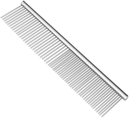 Flexzion Haustier-Pflegekamm Edelstahl Katzen Hunde Welpe Medium Tiere Haarschneider Bürste Zubehörwerkzeug mit glatten Zähnen Nadel Langlebig Leicht