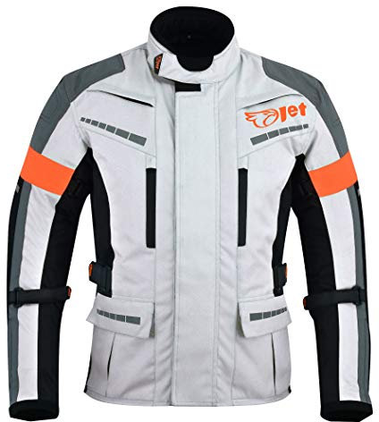 Jet Motorradjacke Herren Mit Protektoren Textil Wasserdicht Winddicht Silber Grau (4XL (EU 58-60))