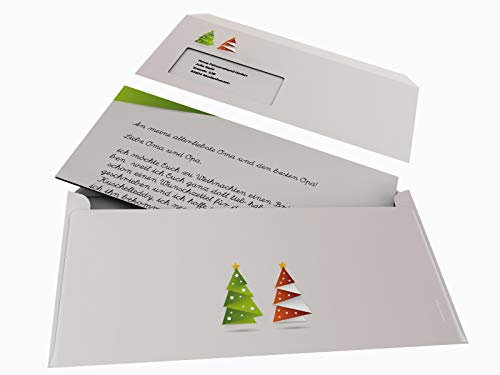 Weihnachtsbriefpapier Set | Weihnachts-Origami GRÜN | 100 Blatt weihnachtliches Motivpapier A4 | 100 Briefumschläge OHNE FENSTER im DIN LANG-Format