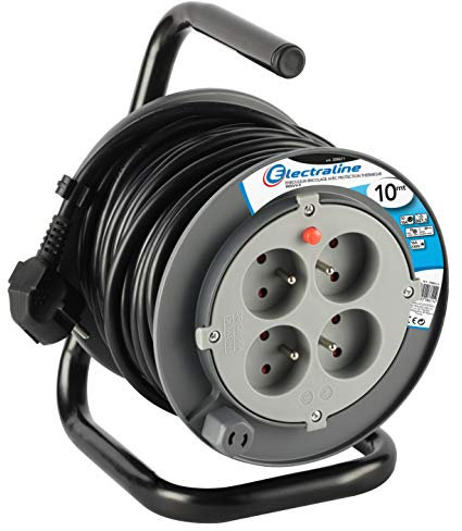 Electraline 208611 Rallonge Prolongateur électrique 10 m avec enrouleur 4 Prises 16 A section 3G1,5 mm² Gris