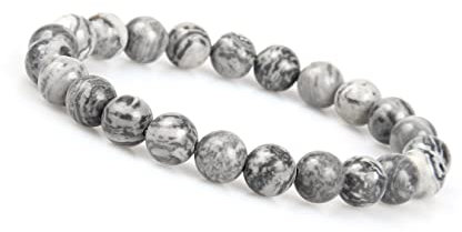 GD GOOD.designs Bracciale Chakra Perle di Diaspro - Pietra Marina Naturale 8 o 10mm Unisex (Grigio 8mm)