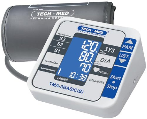 TECH-MED - Digitales Oberarm-Blutdruckmessgerät TMA-3 BASIC (B) mit Netzteil, G3 MWI-Technologie, DPDA-Dualsystem, WHO-Klassifikation, Arrhythmie-Erkennung, LCD-Display